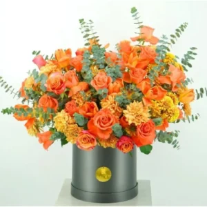 Autumn Breeze Bouquet with orange roses, chrysanthemums, and seasonal flowers – Salma Flowers