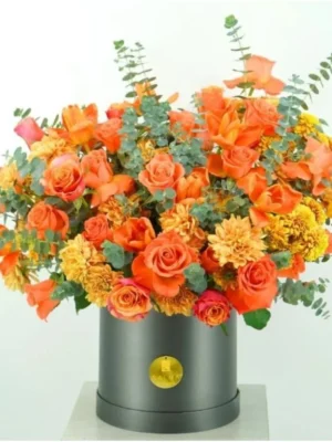 Autumn Breeze Bouquet with orange roses, chrysanthemums, and seasonal flowers – Salma Flowers