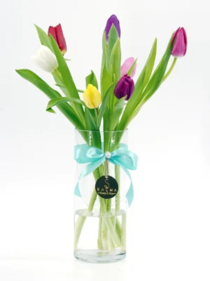 Mixed Color Tulip Vase by Salma Flowers – Same-day delivery in Amman