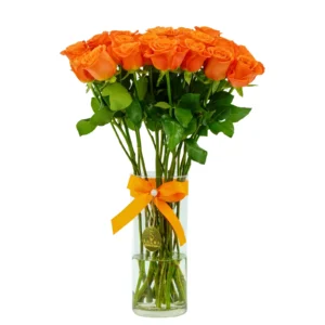 Orange Rose Vase with fresh roses tied with a ribbon – Salma Flowers
