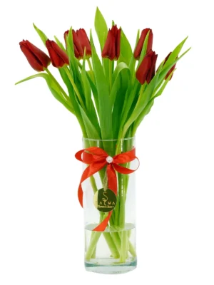 Red Tulip Vase by Salma Flowers – Same-day delivery in Amman