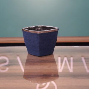 Square Navy Flower Vase with Silver Rim