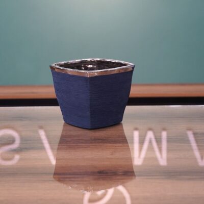 Square Navy Flower Vase with Silver Rim