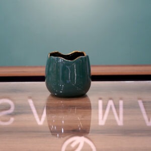 Emerald Green Vase with Gold Rim