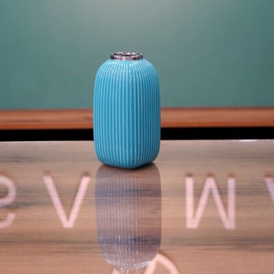 Turquoise Fluted Ceramic Vase with Silver Rim