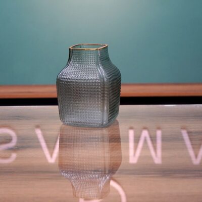 Textured Grey Glass Vase with Gold Rim