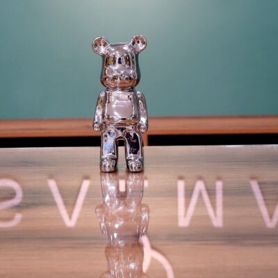 Metallic Silver Modern Bear Figurine