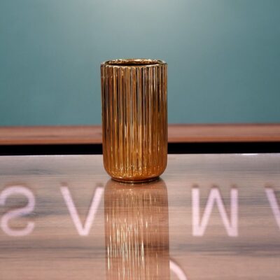 Gold ribbed vase
