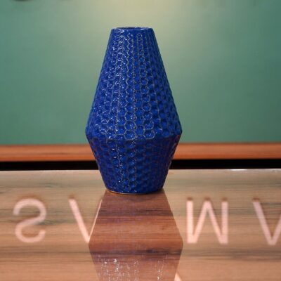 Blue honeycomb textured vase
