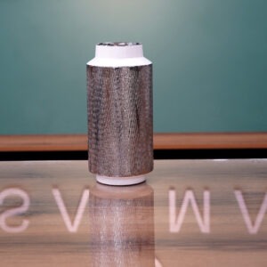 Textured silver and white vase