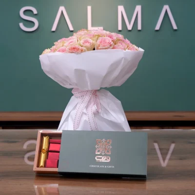 Pink Serenity & Chocolate - Luxury Flowers Arrangement