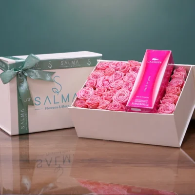 Salma Box With Lacoste Touch of Pink - Luxury Flowers Arrangement