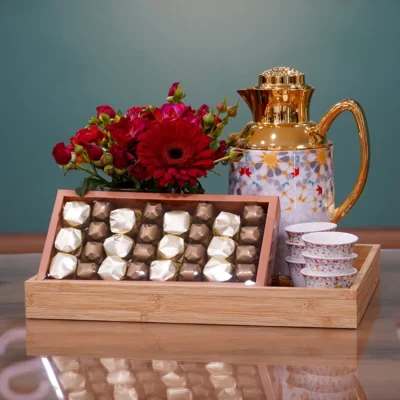 Wooden Elegance Tray - Luxury Flowers Arrangement