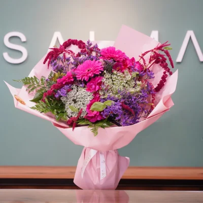 Berry Sorbet - Gift the breathtaking Berry Sorbet arrangement. A premium hand-tied bouquet of mixed luxury flowers, elegantly wrapped to create a perfect, long-lasting floral gift that radiates elegance and joy.