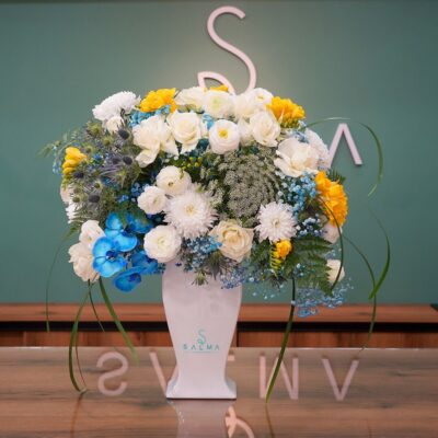 Azure Sky Luxury Vase - Blue Orchids and Yellow Blooms Amman